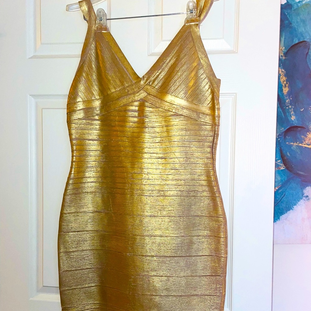 Gold Kardashian Kollection Bondage Dress